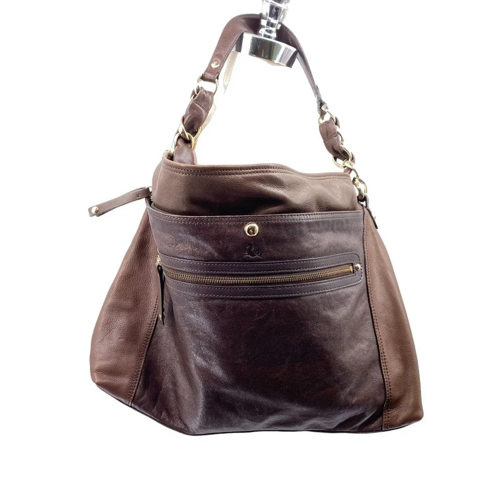 Tre Vero Boho brown leather satchel tote purse shoulder‎ bag